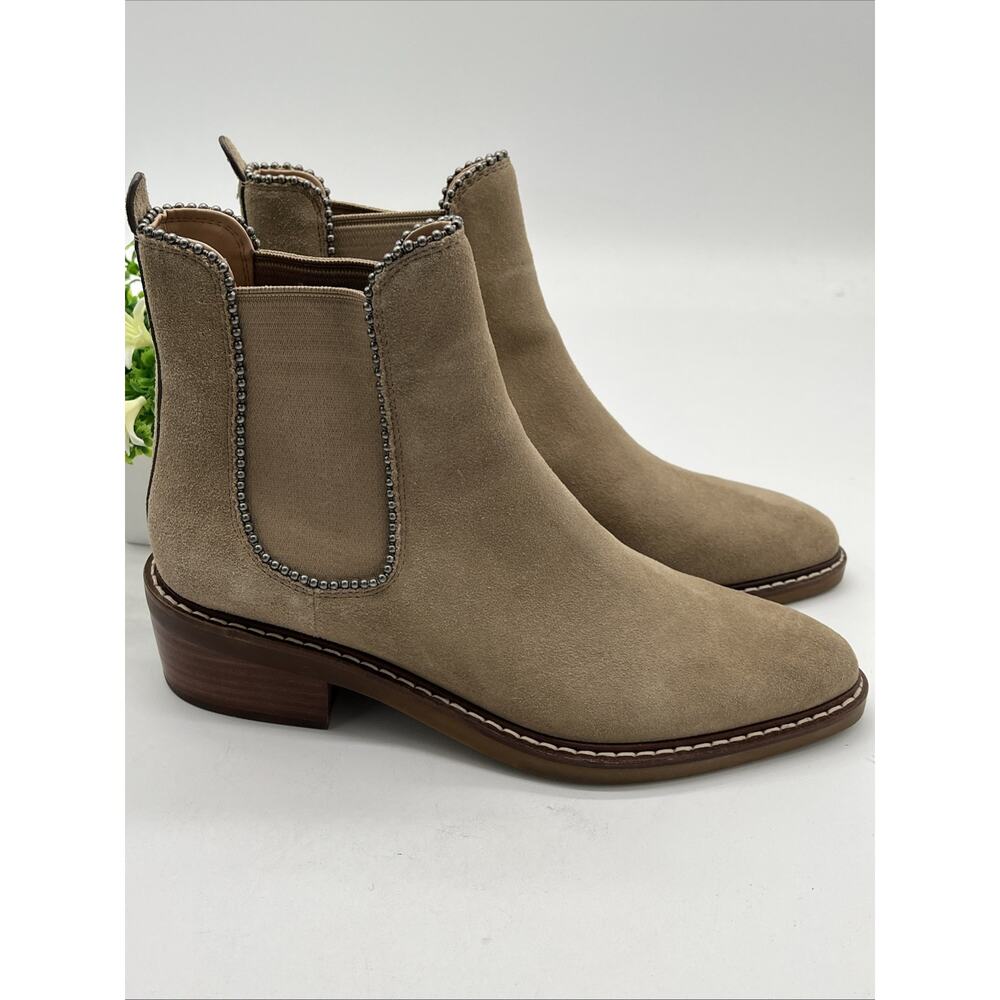 Coach Bowery Bead Suede Chelsea Ankle Boots Beige Tan Size 6B - Picture 2 of 12